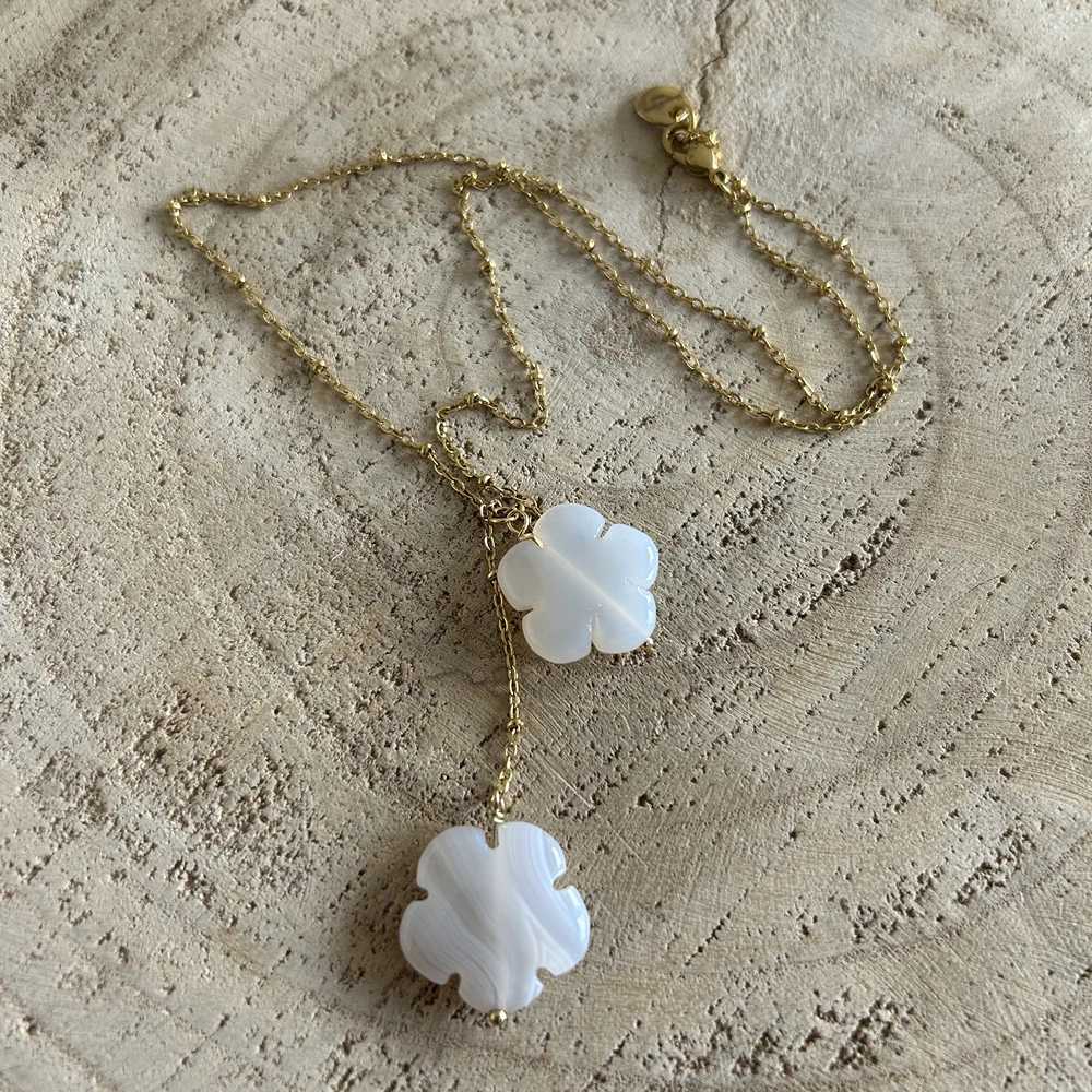 Collier en pierre naturelle Agate, double fleurs – Image 2
