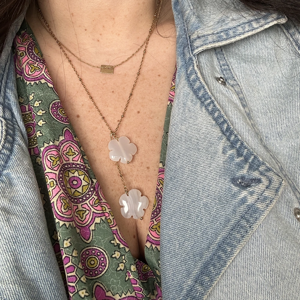 Collier en pierre naturelle Agate, double fleurs – Image 3