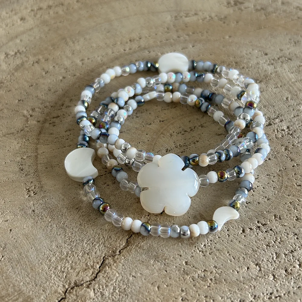 Bracelet multi tours & collier blanc, pierre naturelle Agate & Nacre - bijou 2en1 – Image 3