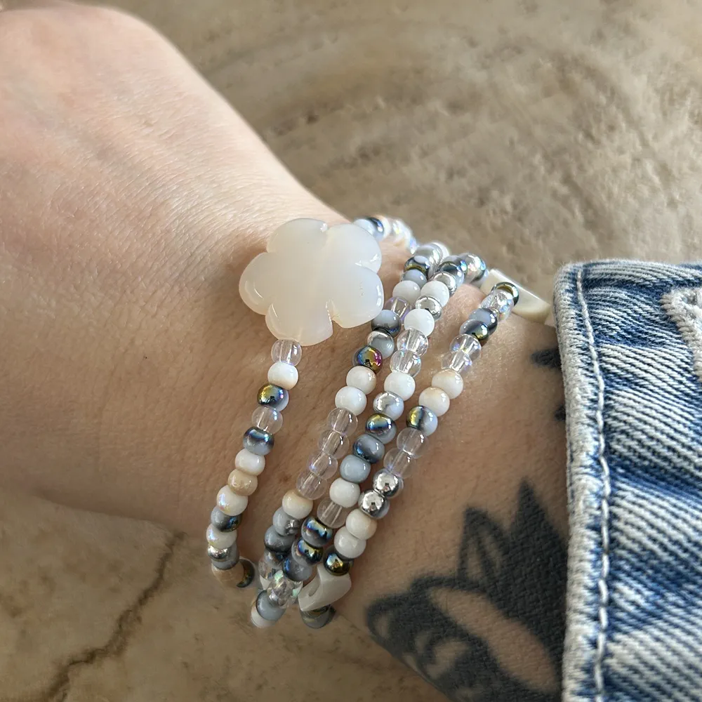 Bracelet multi tours & collier blanc, pierre naturelle Agate & Nacre - bijou 2en1 – Image 2