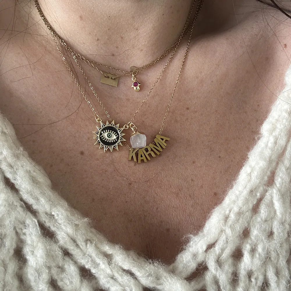 Collier en perles naturelles Quartz Rose et œil noir émaillé – Image 2