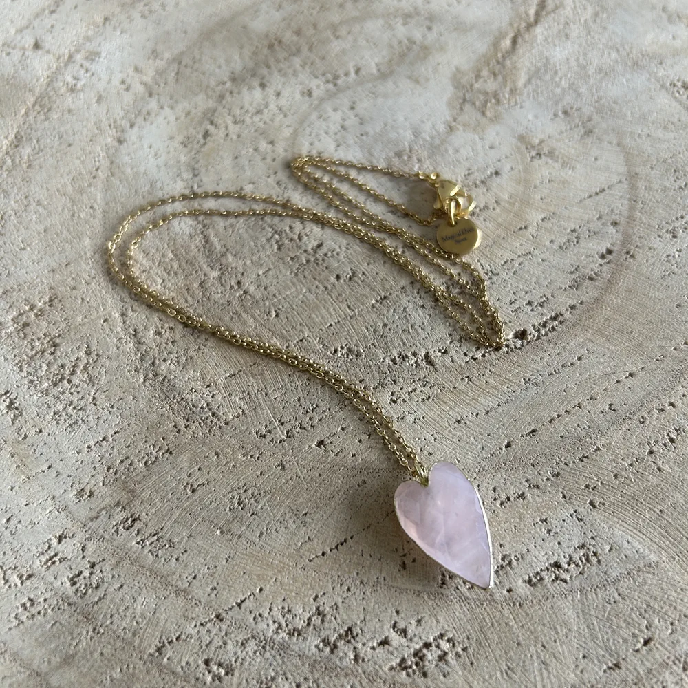 Collier en pierre naturelle Quartz Rose, pendentif coeur – Image 4