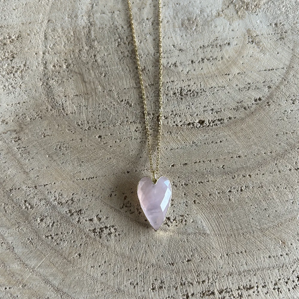 Collier en pierre naturelle Quartz Rose, pendentif coeur – Image 3