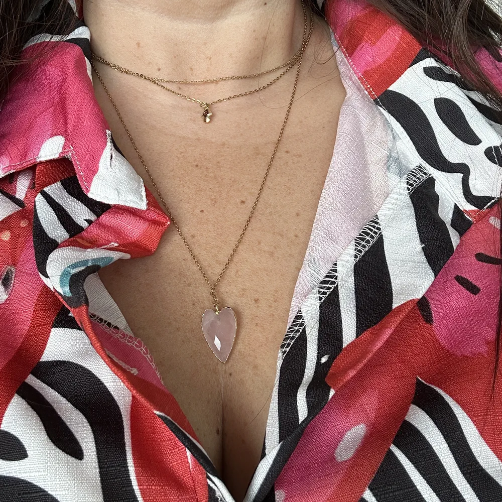 Collier en pierre naturelle Quartz Rose, pendentif coeur – Image 2