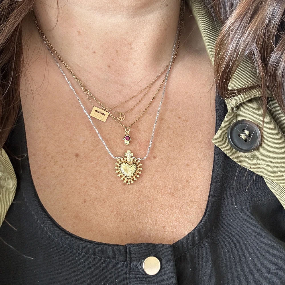 Collier coeur sacré doré sur fil argenté, Lililovemoon – Image 3