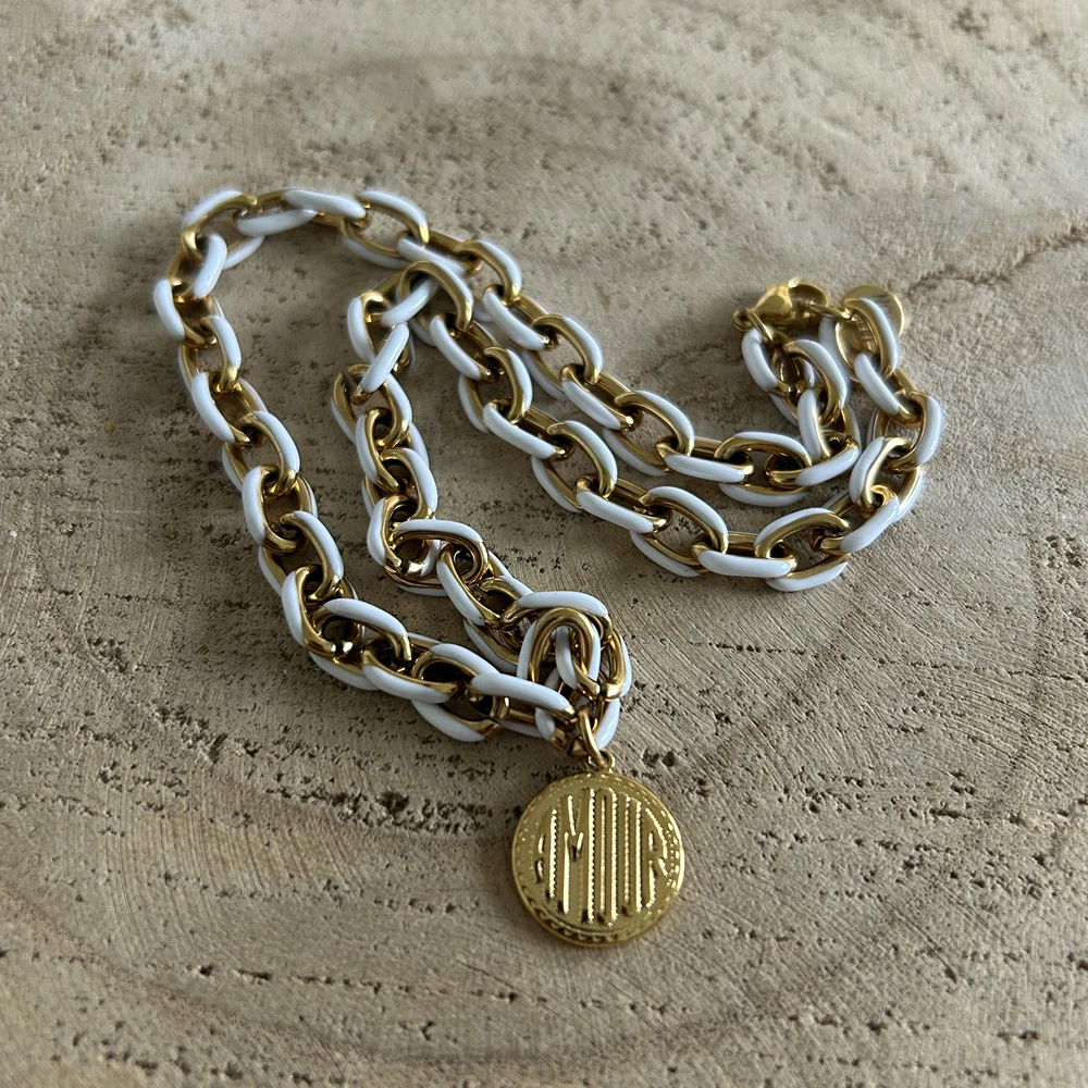 Collier AMOUR, chaîne gros maillons blanc Lililovemoon – Image 3