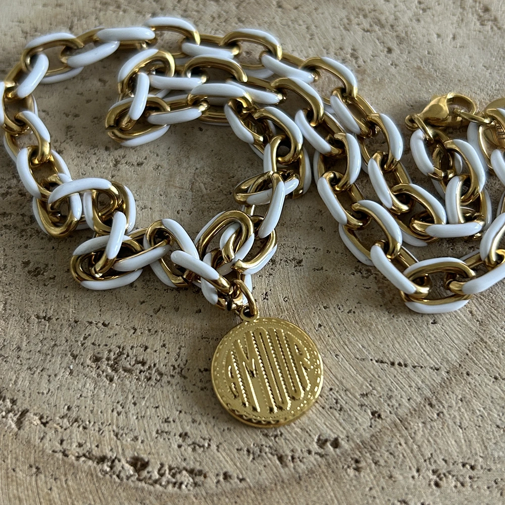 Collier AMOUR, chaîne gros maillons blanc Lililovemoon