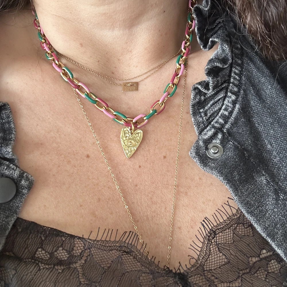 Collier coeur oeil, chaîne gros maillons couleurs Lililovemoon – Image 2