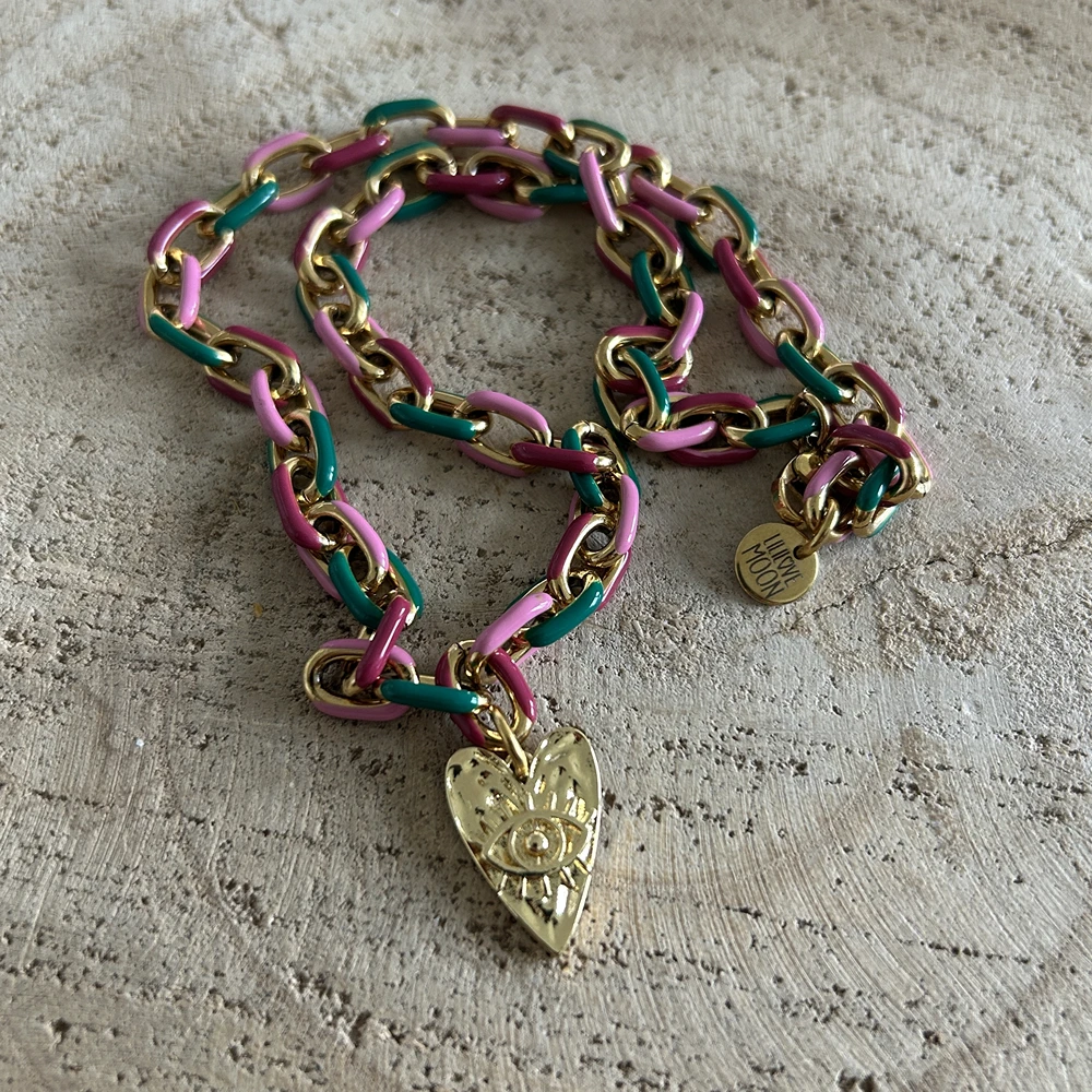 Collier coeur oeil, chaîne gros maillons couleurs Lililovemoon – Image 3