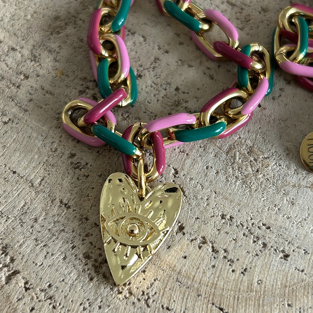 Collier coeur oeil, chaîne gros maillons couleurs Lililovemoon