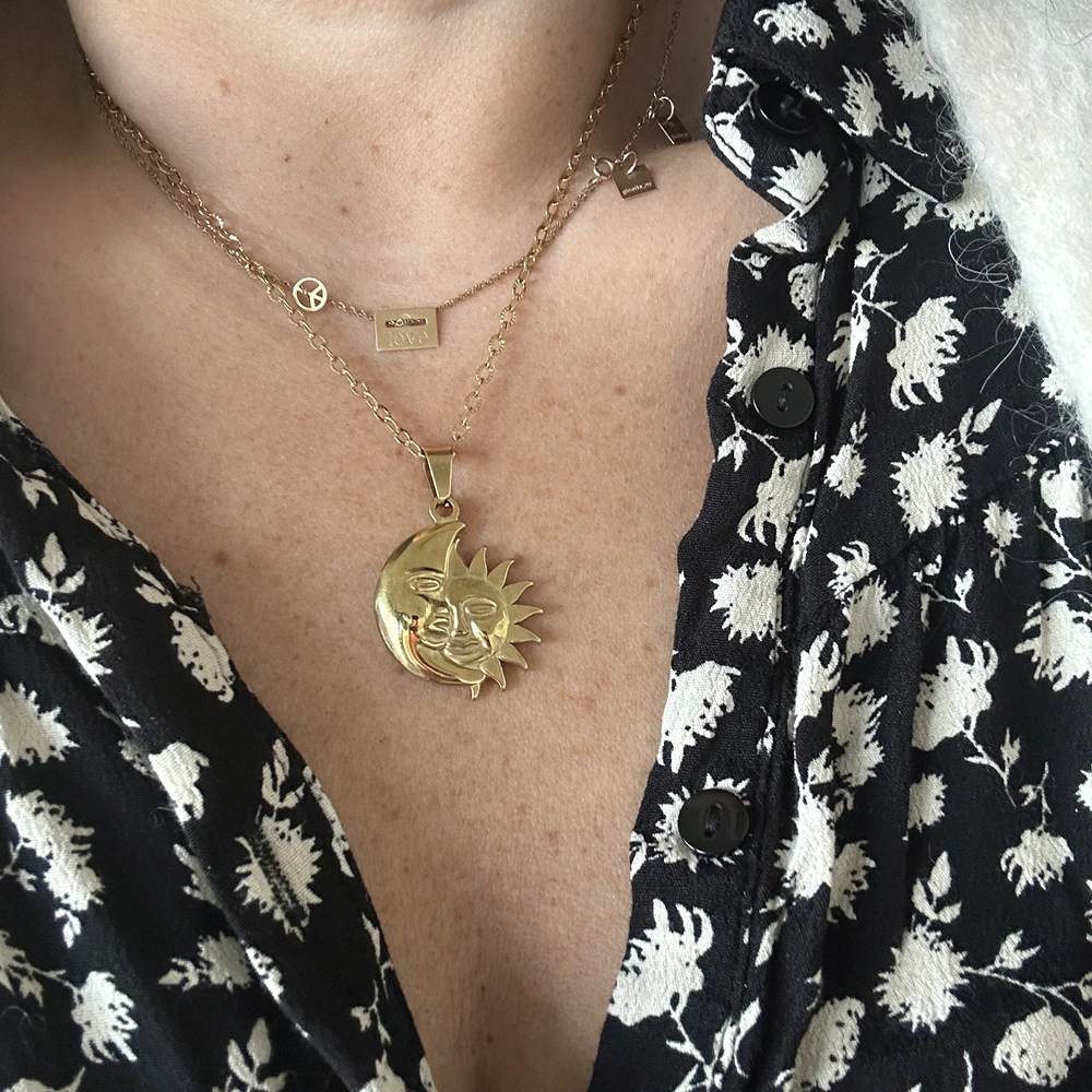 Collier amulette Lune & Soleil amoureux