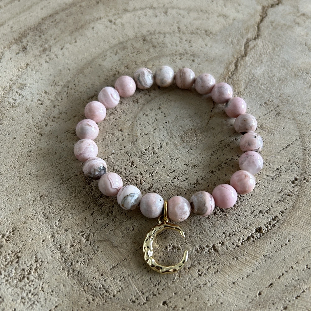 Bracelet en pierre naturelle rhodocrosite lune martelée