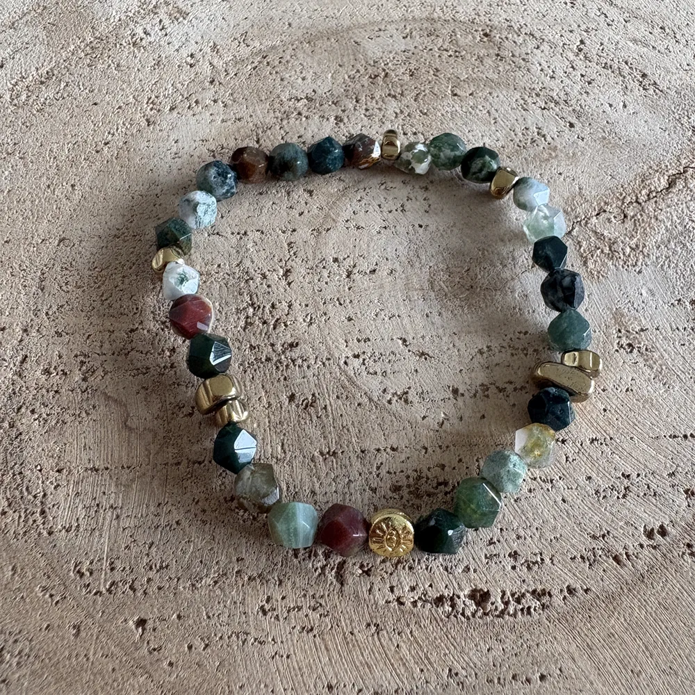 Bracelet Agate Indienne & Œil doré – Harmonie & protection